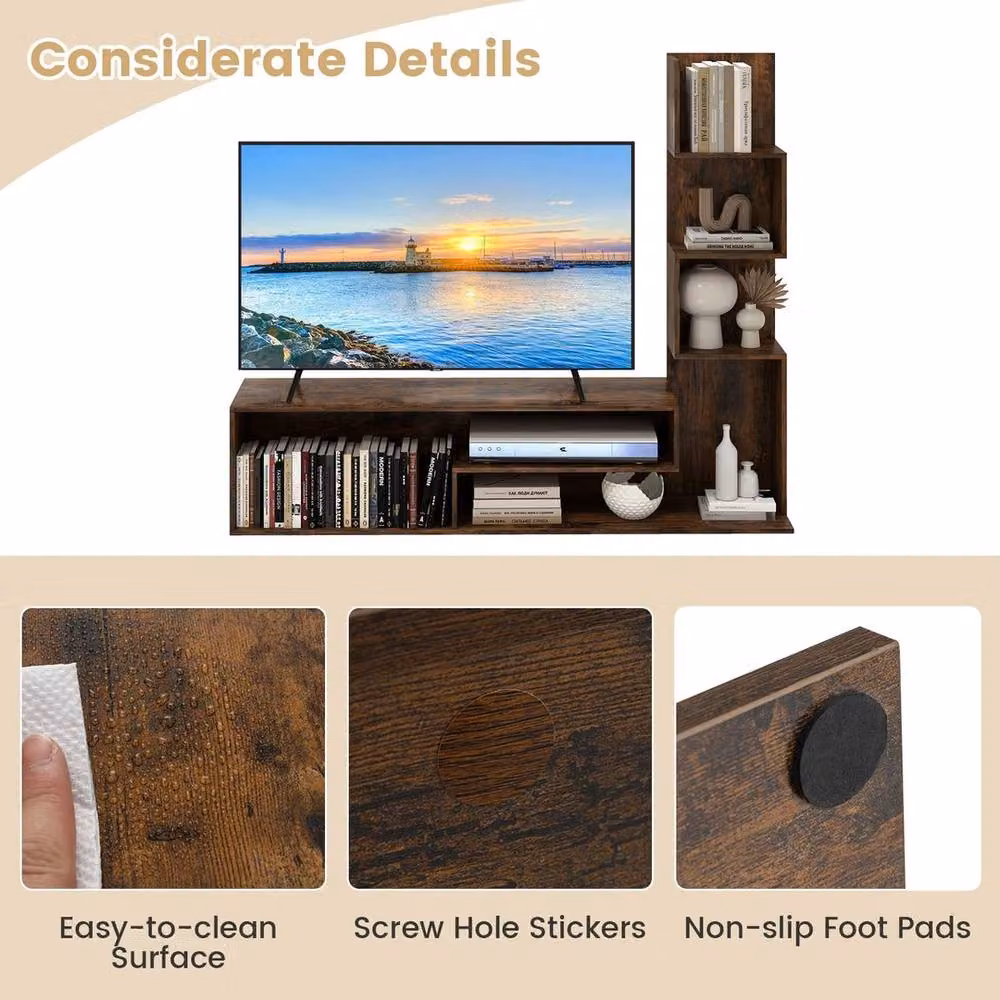 VOGREX Coffee Cube TV Stand with Open Compartments in Brown, Fits TVs up to 50 Inch, W: 145.0 cm, H: 121.0 cm – 4