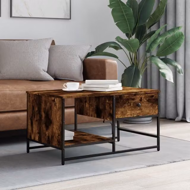 Berkfield Home Smoked Oak Coffee Table in Brown, W: 85.5 cm, D: 51 cm, H: 45 cm – 1