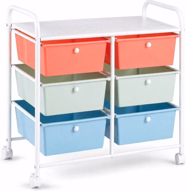 Costway 6-Drawer Rolling Storage Cart with 4 Universal Wheels in Multicolour