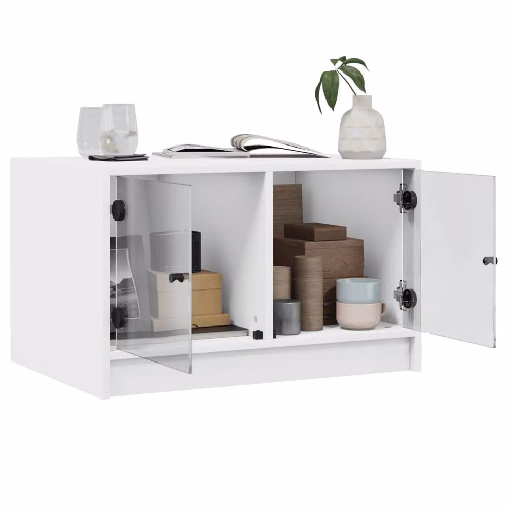 Berkfield Home Modern Coffee Table with Glass Doors, White, W: 68 cm, D: 50 cm, H: 42 cm – 2