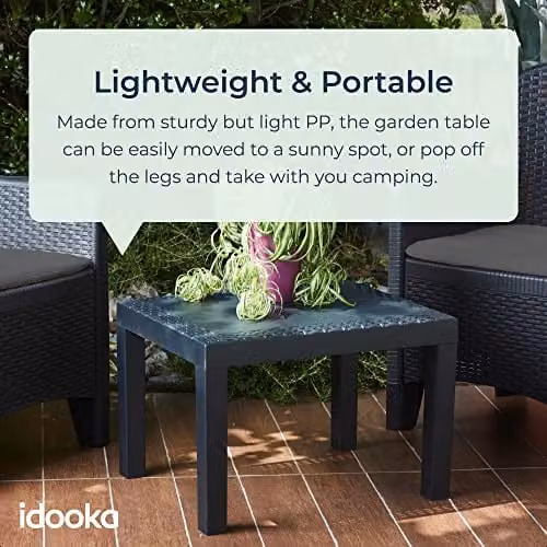 idooka Faux Rattan Small Side Table and Outdoor Coffee Table in Grey Plastic with Wicker Effect, W/D/H: 40.0 x 46.0 x 59.0 cm – 3