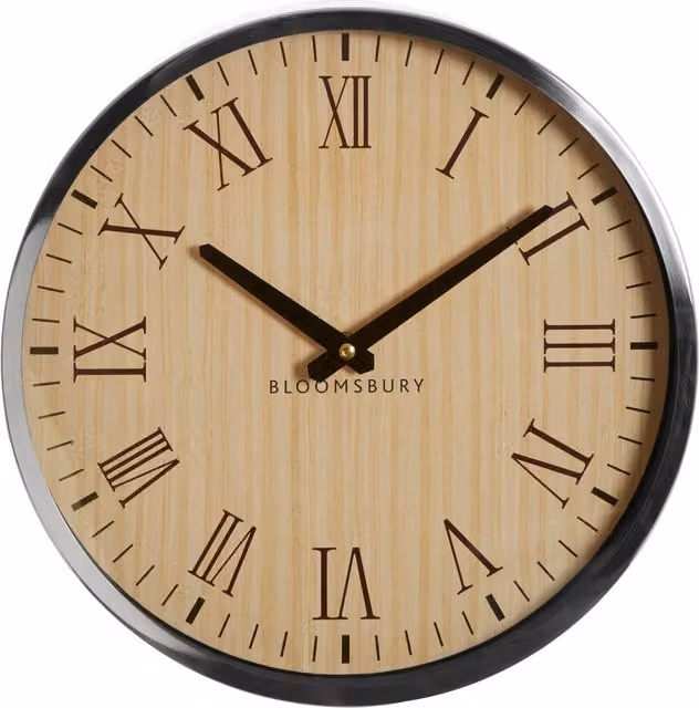 Orsina Vitus Round Analog Wall Clock in Silver and Black, Diameter: 30 cm