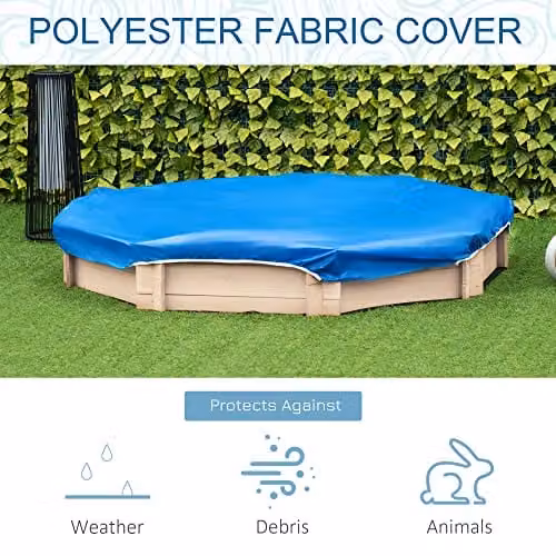 Outsunny Kids Wooden Sand Pit with Cover in Natural Brown, W/D/H: 139.5 x 139.5 x 21.5 cm – 3