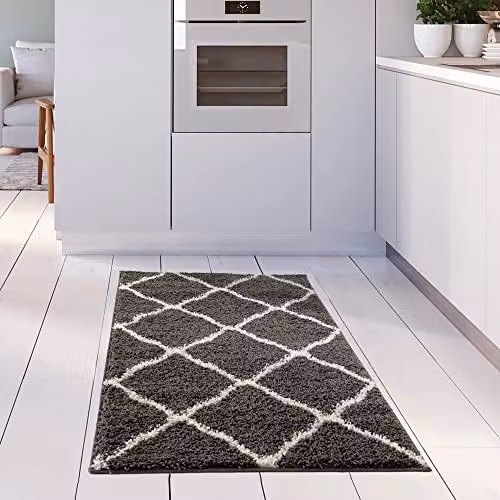 THE RUGS Moroccan Shaggy Area Rug in Grey and White, W/D/H: 110 x 60 x 3 cm – 4
