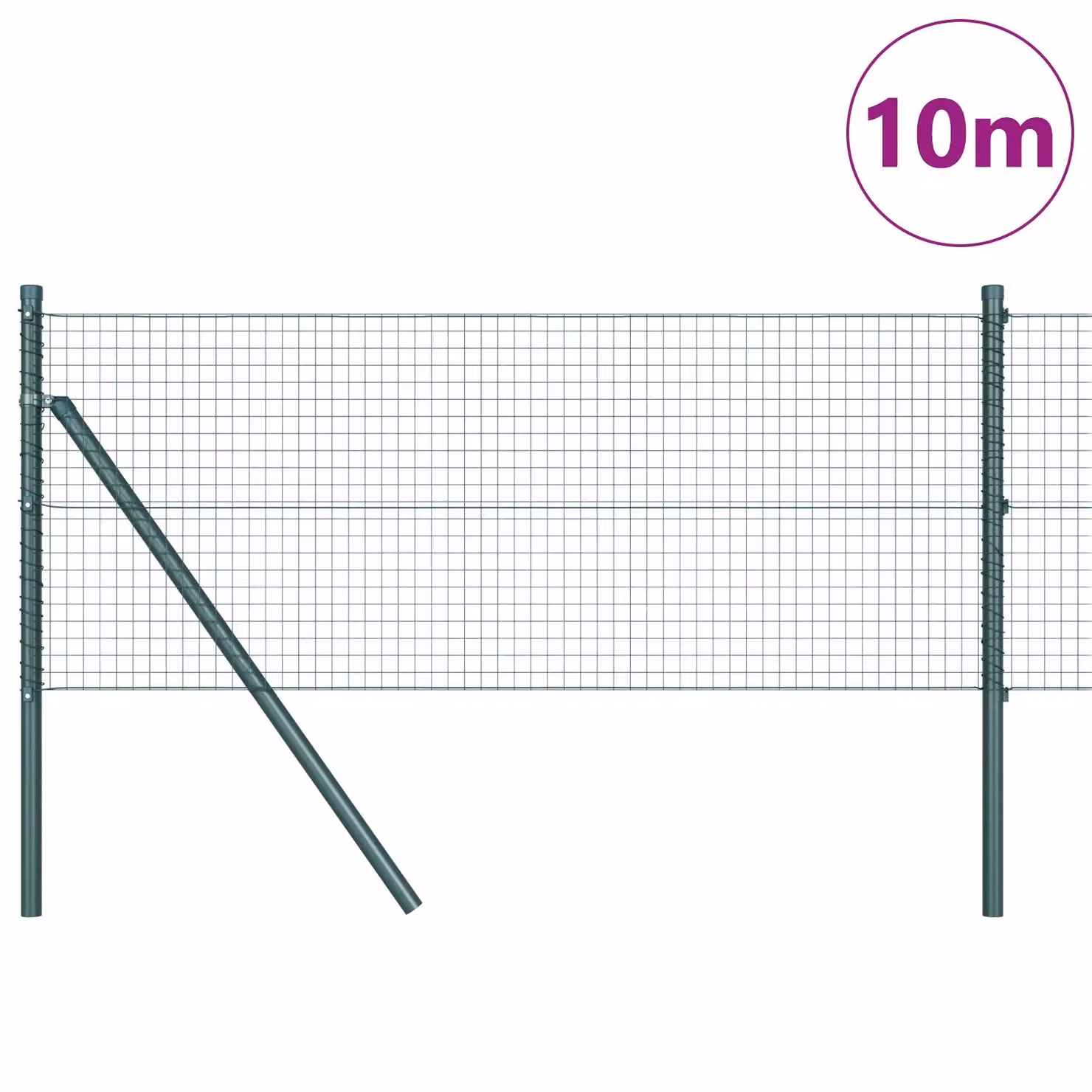 Berkfield Home Green Steel Welded Wire Fence with 7 Round In-Ground Posts, W: 10 m, H: 0.4 m – 3