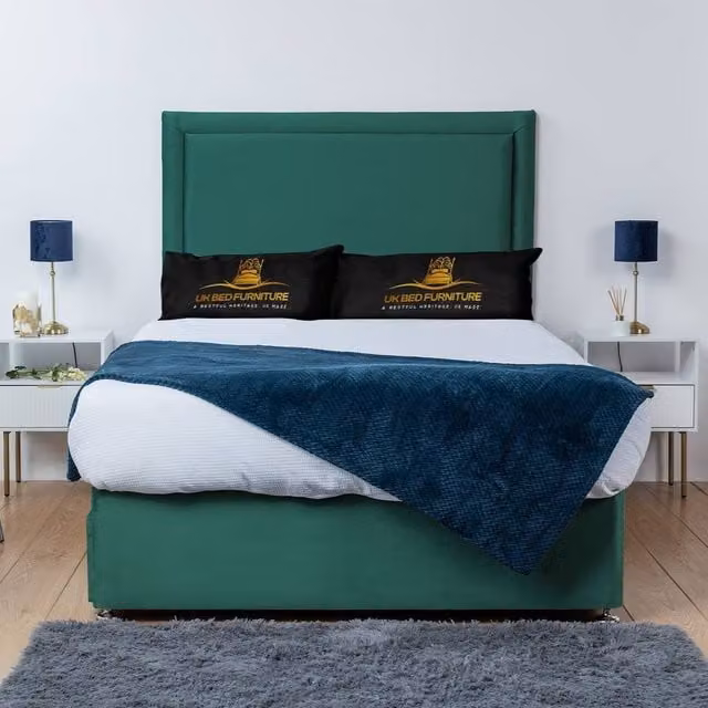 UK Bed Furniture Ascot Divan Bed Base with 26 Inch Headboard in Green, Super King, W/D/H: 200 x 200 cm