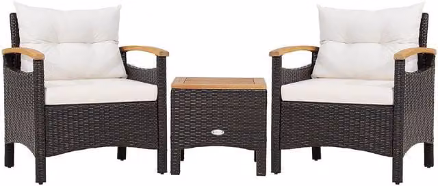 Costway 3-Piece White Rattan Bistro Set