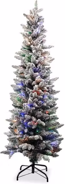 Neel Blue Frosted Slim Pencil Christmas Tree with Prelights in Green, Height: 183 cm – 1