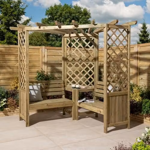 Rowlinsons Pemberley Corner Arbour in Brown Pine Wood, W188 x D188 x H206 cm
