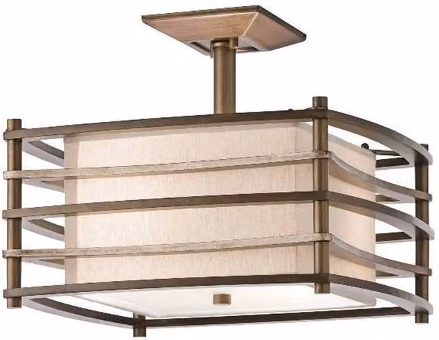Elstead Moxie 2-Light Rectangular Semi Flush Ceiling Light in Bronze and Beige