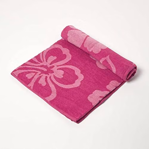 HOMESCAPES Pink Floral Cotton Beach Towel, W/D/H: 70 x 150 cm