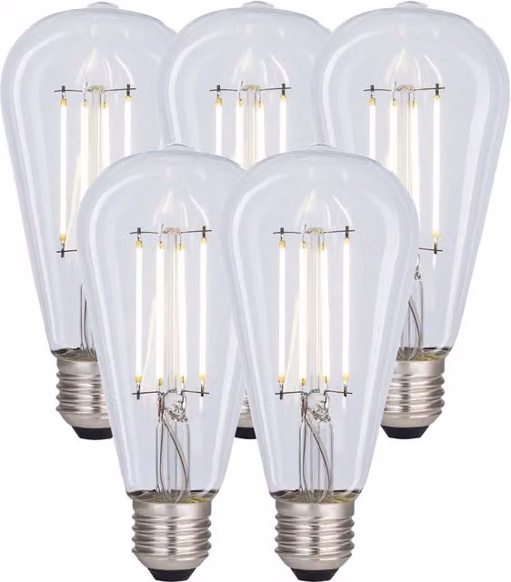 Harper Living 8W ST64 E27 LED Filament Bulb, Transparent, Cool White, Dimmable, Pack of 5