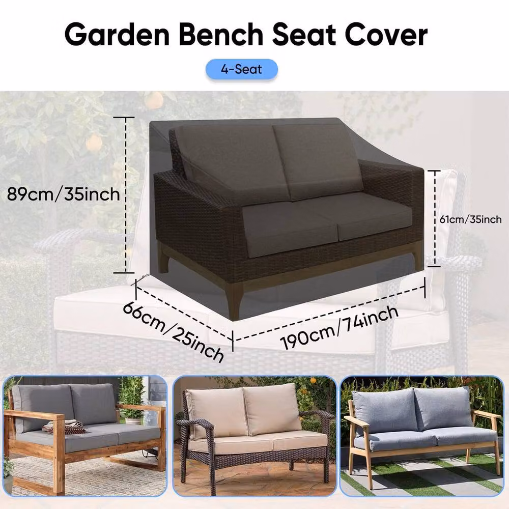 EONLION Waterproof 4 Seater Bench Cover in Black, Width: 100 cm – 2