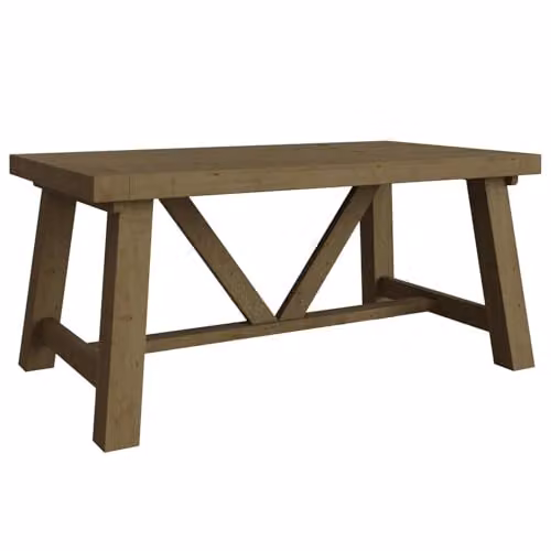 FWStyle Solid Reclaimed Natural Pine Fixed Top Dining Table, Brown, H75 x W160 x D100 cm