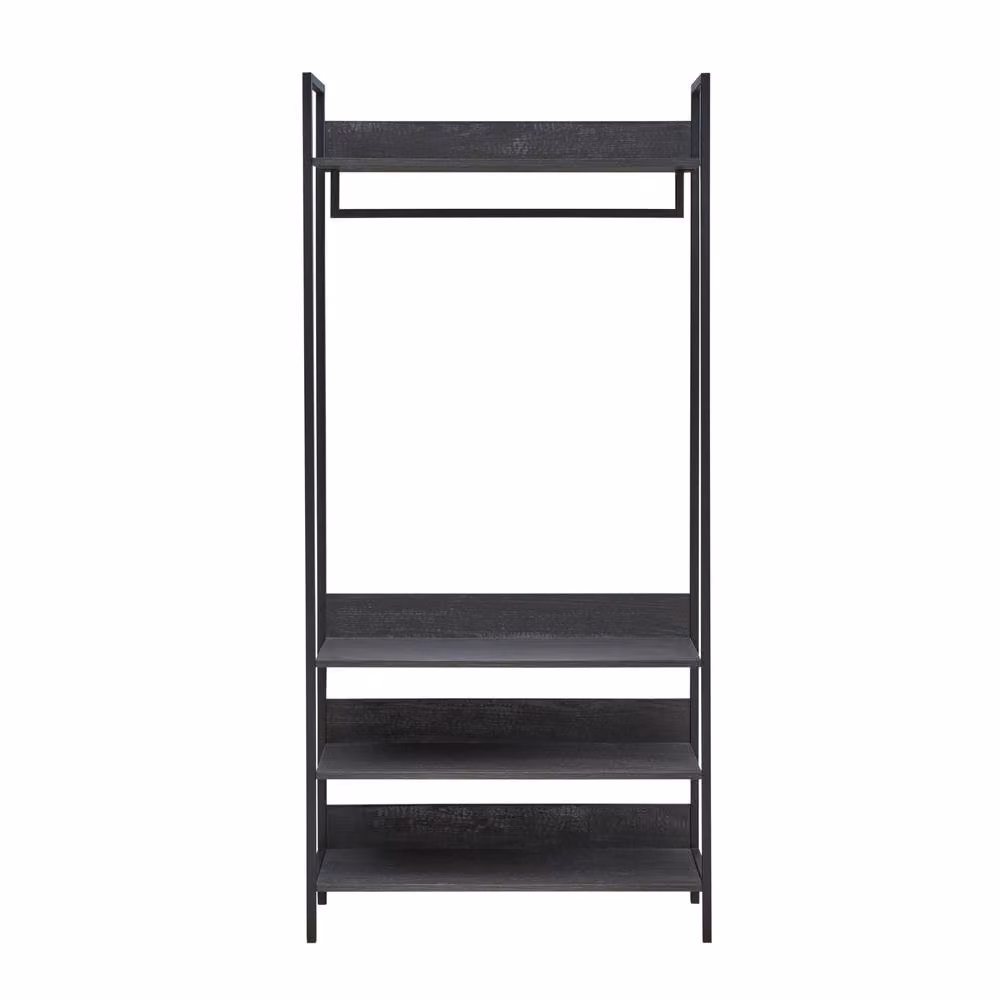 Timber Art Design Zahra Open Wardrobe with Four Shelves in Black, W: 83.8 cm – 2