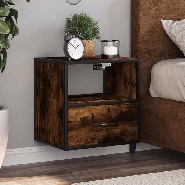 Berkfield Home Wall-mounted Bedside Cabinet in Smoked Oak Brown, W: 40 cm, D: 31 cm, H: 39.5 cm – 1