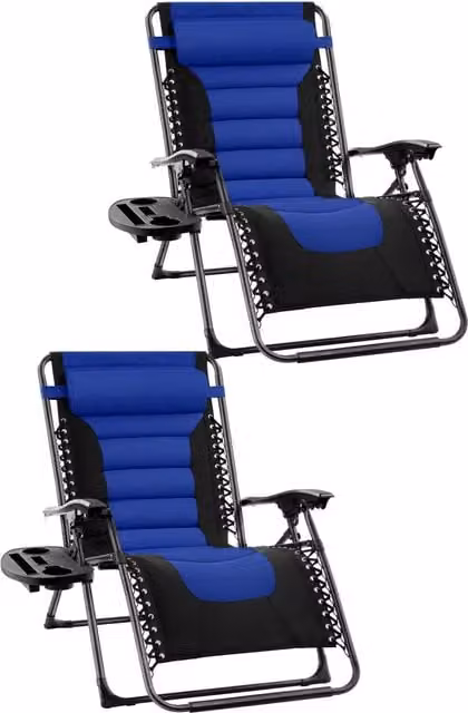 Groundlevel Luxury Gravity Garden Sun Lounger Relaxer Chair in Blue with UV-Resistant Polyester and Powder-Coated Steel Frame