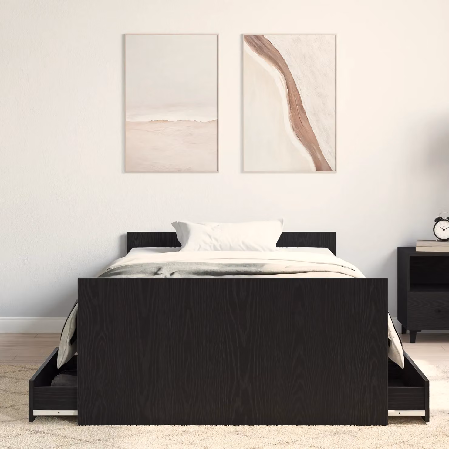 Berkfield Home Modern Black Oak Bed Frame with Drawers, W/D/H: 100 x 200 cm – 3