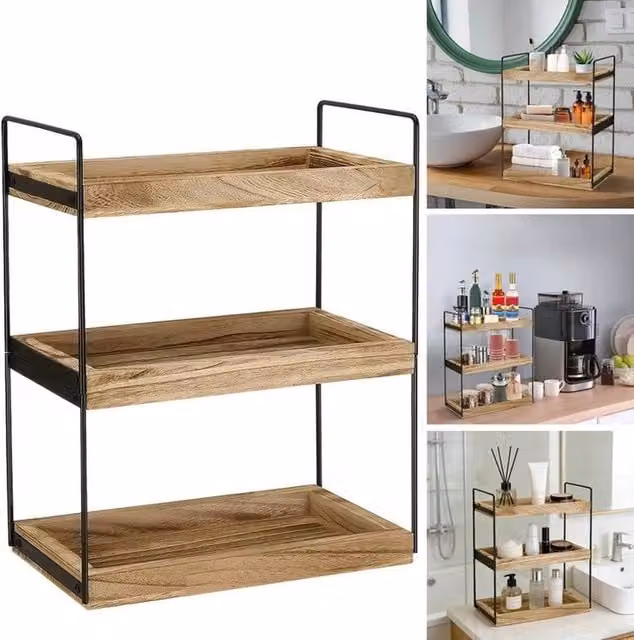 FLAVORA 3-Tier Dual Purpose Storage Organiser Rack in Brown