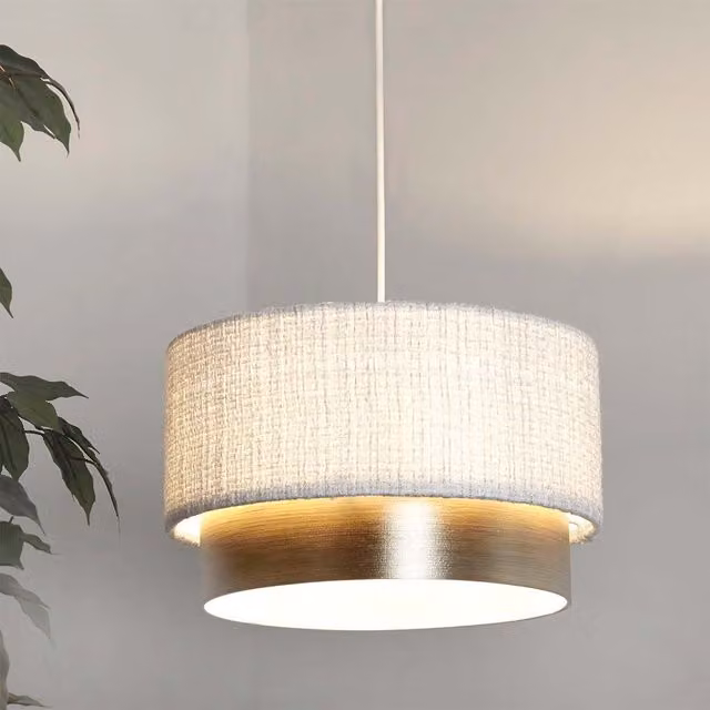 Lighting Collection Two Tier Easy Fit White Fabric Cylinder Ceiling Light – 1