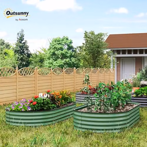 Outsunny Set of 2 Green Metal Raised Beds for Garden, W/D/H: 181 x 93 x 30 cm – 2