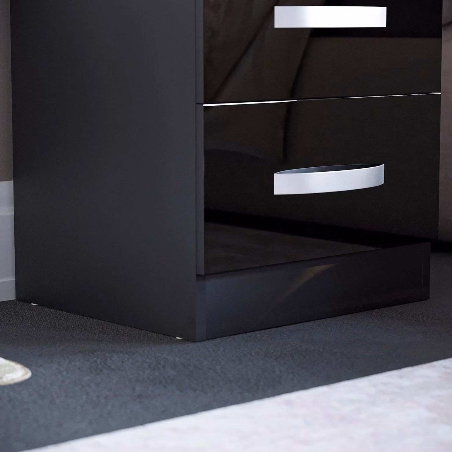Vida Designs Hulio 2 Glossy Drawer Bedside Cabinet in Black – 3