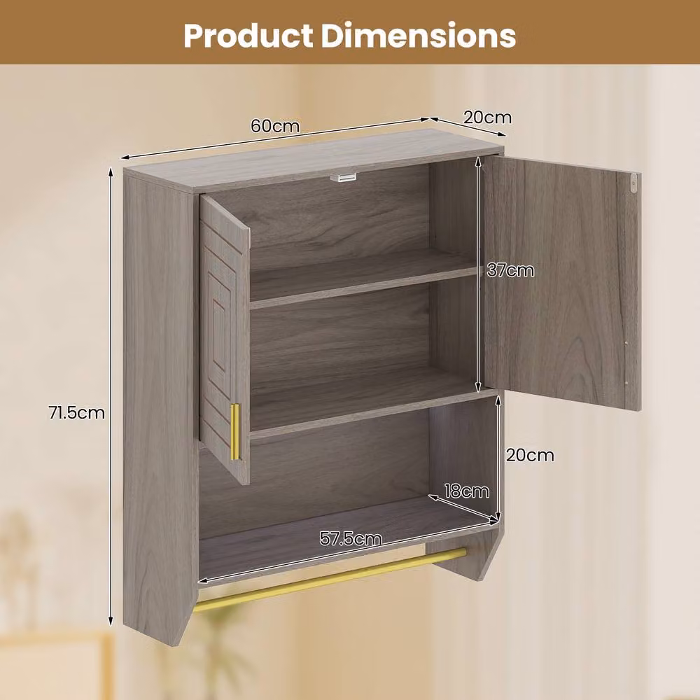 Costway Wall Mounted Grey Bathroom Medicine Cabinet with Integrated LED Lighting and Internal Shelves – 2