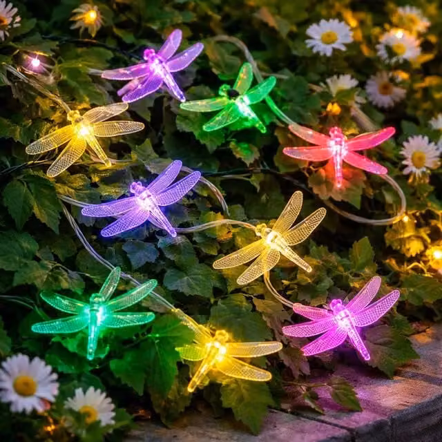 Voltico 20 LED Solar Dragonfly String Lights in Multicolour and White with Dusk Sensor