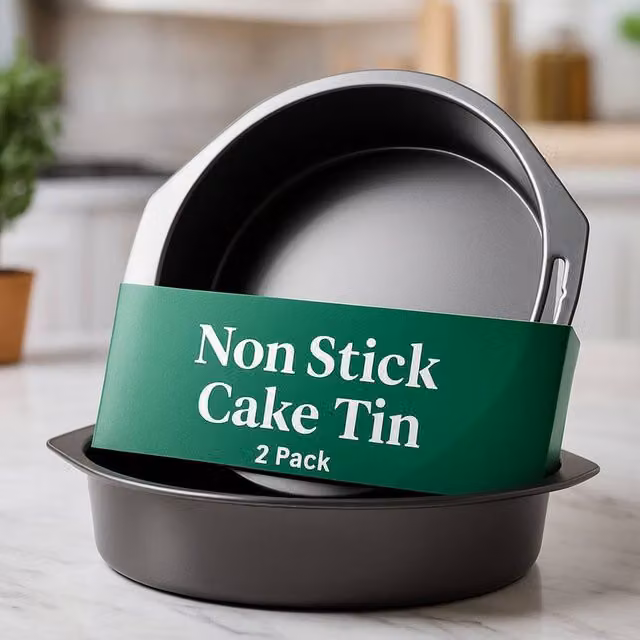 ebake Non-Stick Round Steel Cake Tin in Silver, Diameter: 20.32 cm – 1