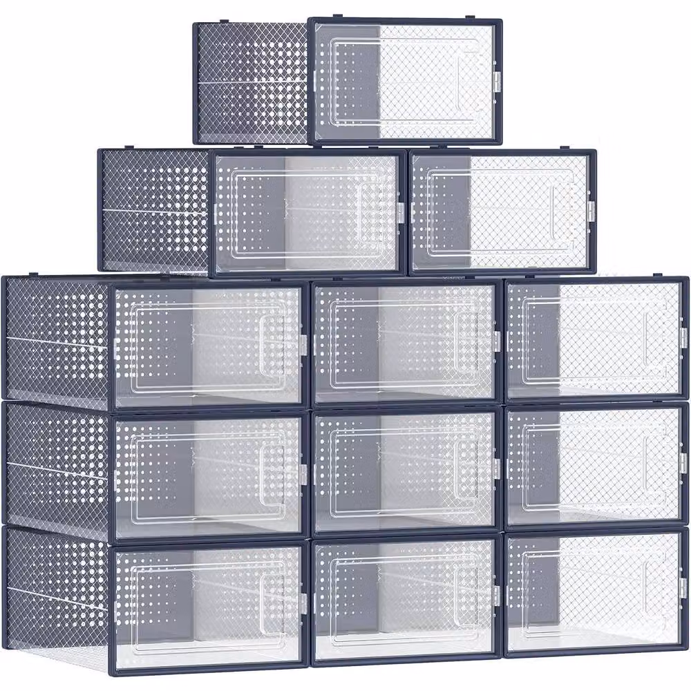 SONGMICS Pack of 12 Stackable and Foldable Medium Storage Organisers in Blue – 3