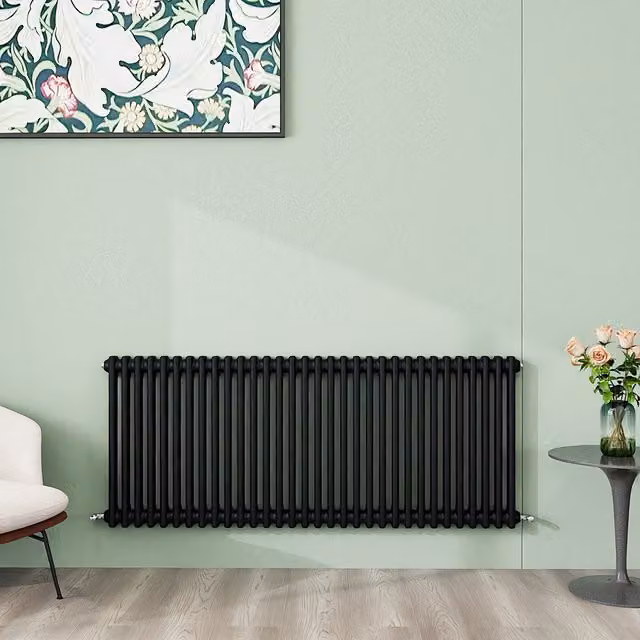 AicaBathroom Horizontal Traditional Cast Iron Style 2 Column Steel Radiator in Black, H 146 cm x W 60 cm x D 60 cm