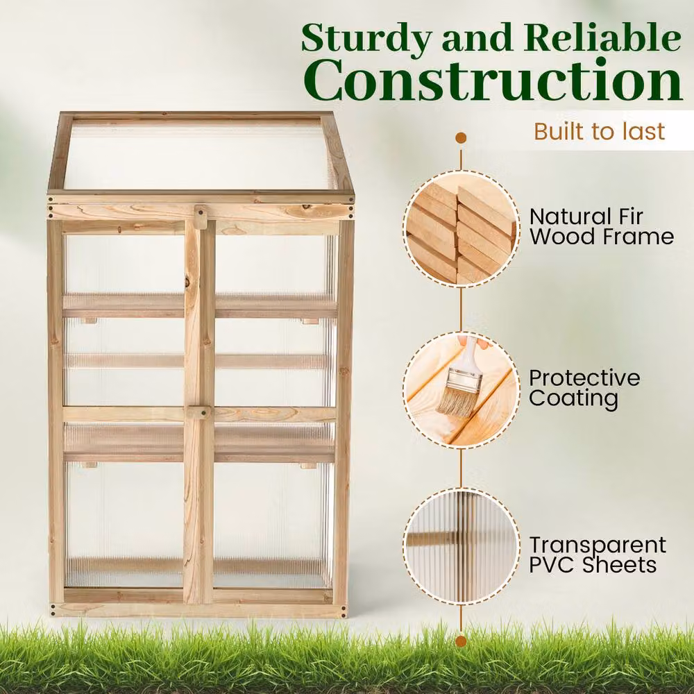 Gymax Wooden Cold Frame Greenhouse and Outdoor Raised Planter in Beige, W/D/H: 100 x 60 x 45 cm – 2