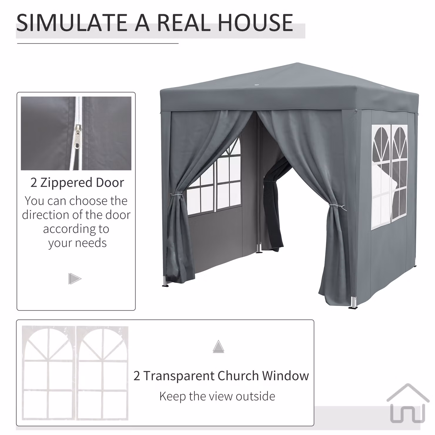 Outsunny Grey Pop Up Gazebo with Sides and Metal Frame, W/D/H: 200 x 200 x 240 cm – 6