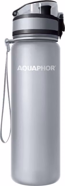 Aquaphor City Water Filter Bottle, 500ml, Grey, BPA-Free Plastic with Carbon Fibre Filter