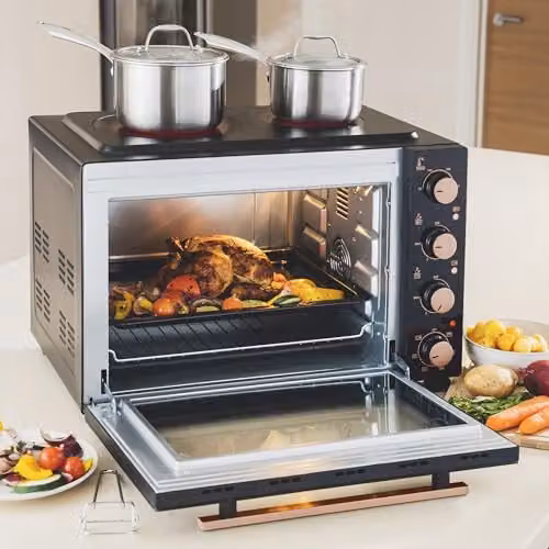 Cooks Professional Mini Portable Oven with Ceramic Hobs, Black and Copper, 48L Capacity – 3