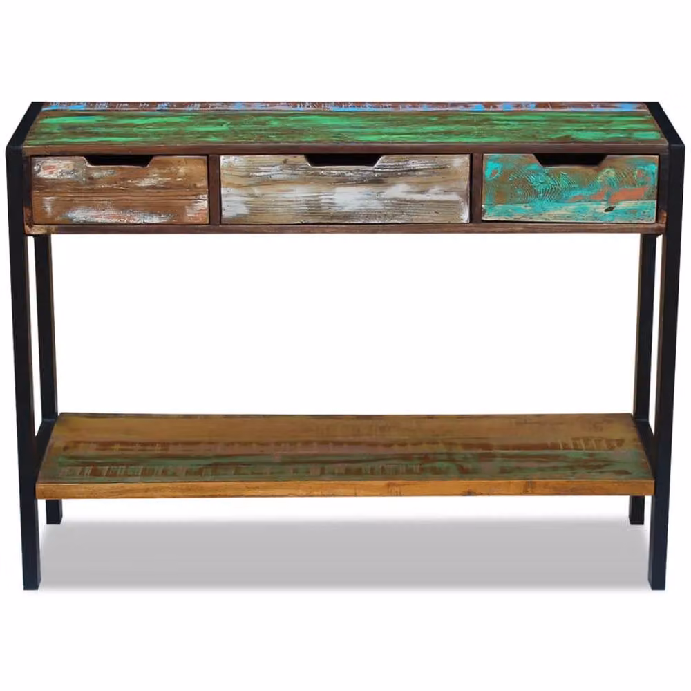 Berkfield Home Retro 3 Drawer Sideboard in Multicolour Waxed Solid Reclaimed Wood and Metal – 2