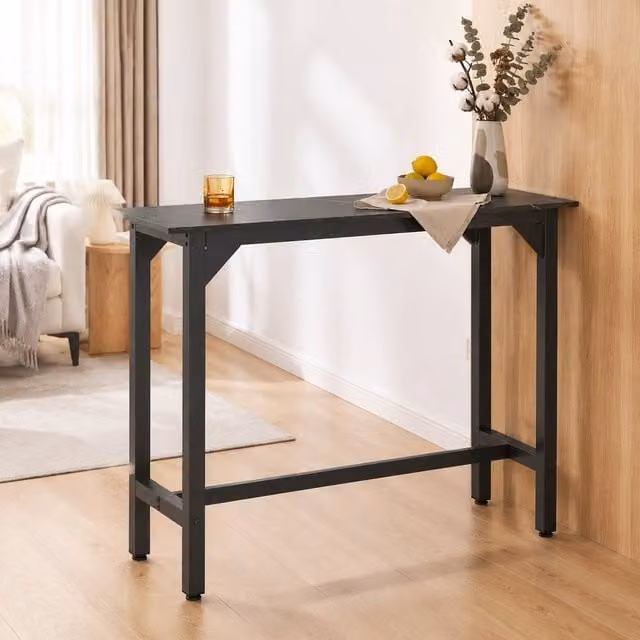 STILVORA Modern Bar Table with Marble Effect and Black Finish, W: 120 cm, D: 40 cm, H: 100 cm – 1
