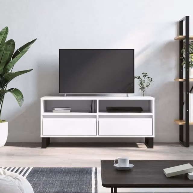Berkfield Home Modern White TV Cabinet W/D/H: 100 x 34.5 x 44.5 cm