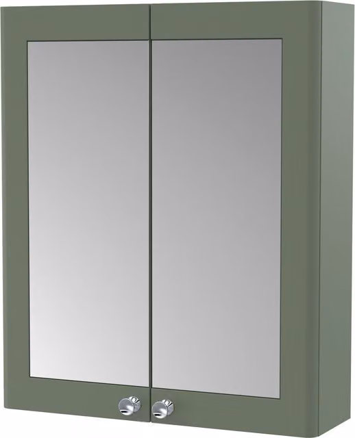Balterley Classic Wall Hung Mirror Cabinet with 2 Soft Close Glass Doors in Satin Green, Width: 60 cm