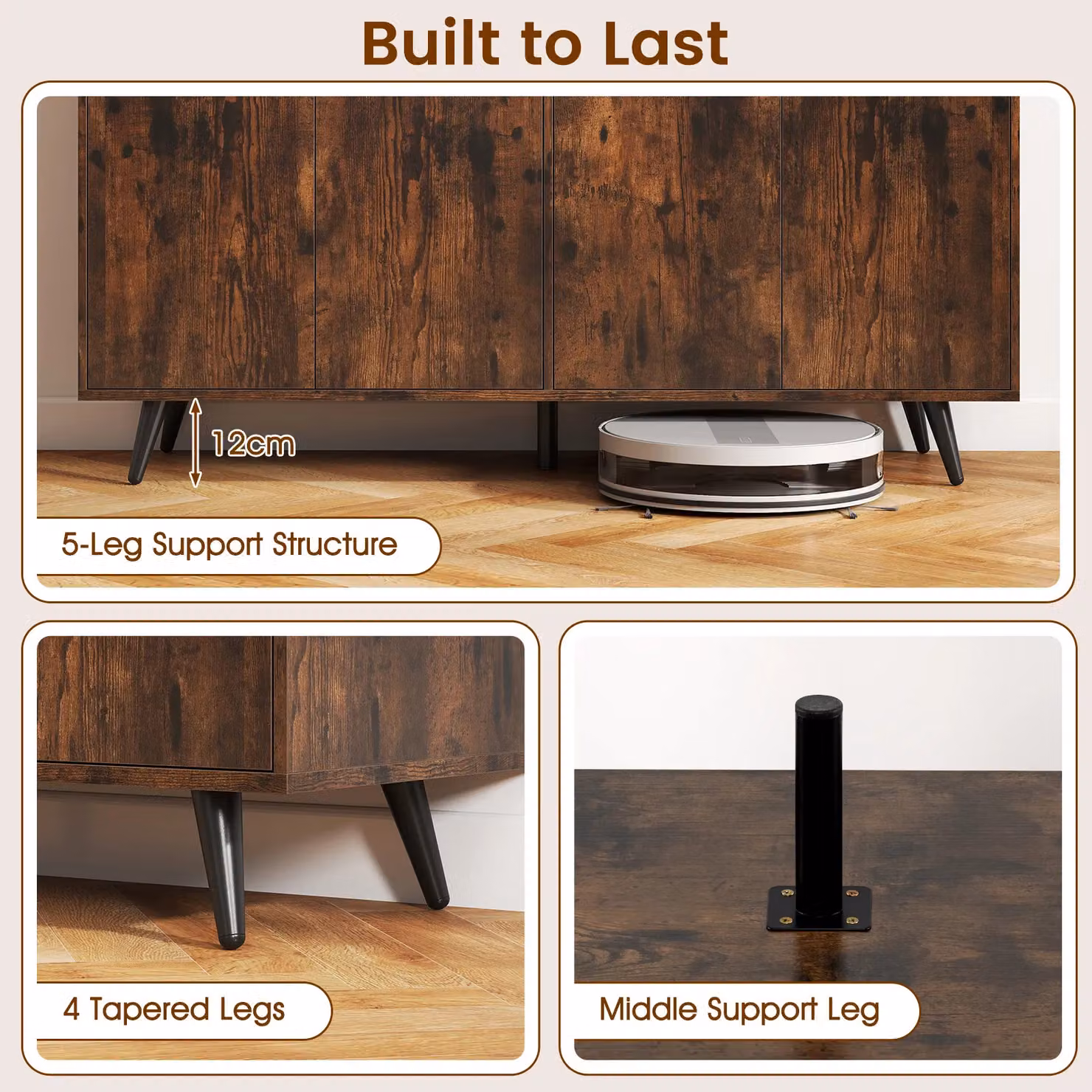 Costway Mid Century Modern 4-Door Buffet Sideboard Storage Cabinet in Brown – 4