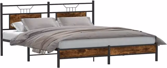 Berkfield Home Decorative Bed Frame in Smoked Oak and Brown with Drawers, W/D/H: 183 x 203 x 91.5 cm – 1