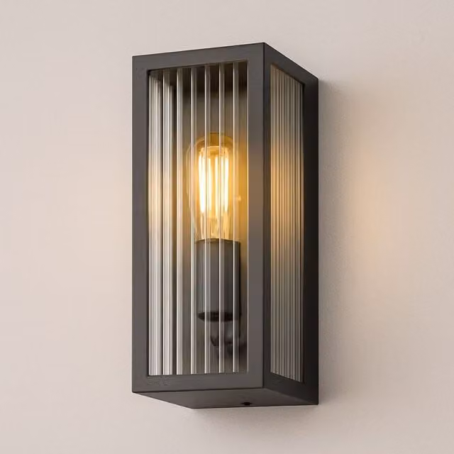 CGC Lighting Stella Black Aluminium and Glass Rectangular Outdoor Wall Light with E27 Socket