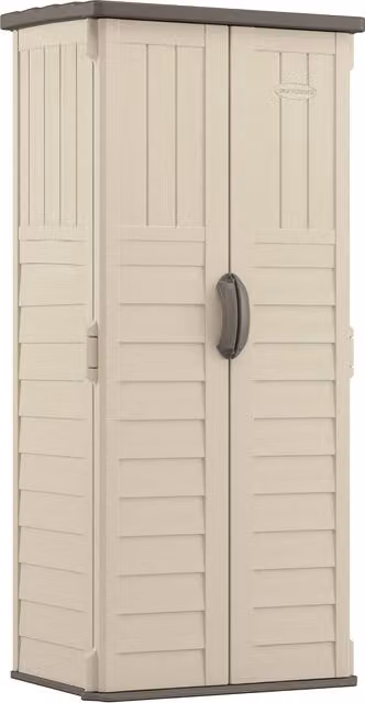 Suncast Mannington Freestanding Tall Plastic Storage Cabinet in Beige