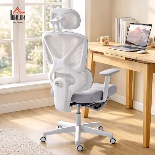 HOMCOM Ergonomic Fabric Office Chair with Headrest and Armrests, Grey – 2