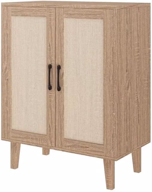 SPETLEK Scandinavian Style Buffet Storage Cabinet with 2 Hinged Doors in Natural Wood and Brown