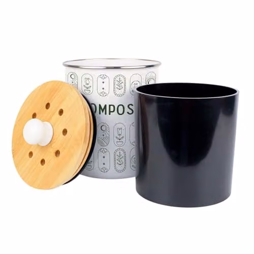 Purely Home Boho Minimalism Compost Caddy, 2L Metal Kitchen Food Waste Bin with Removable Inner Bucket and Odour Filter, Green and White – 3