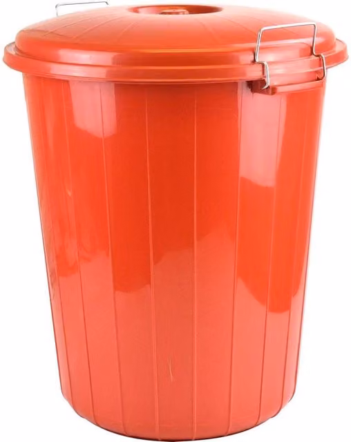 NESTLUNE Red 70L Heavy Duty Plastic Dustbin with Locking Flip Lid, W: 60 cm, D: 60 cm, H: 100 cm