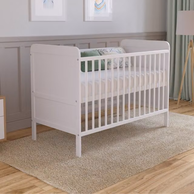 Love For Sleep Levi White Solid Wood Cot Bed with Drop Side and Foam Mattress, W/D/H: 120 x 60 x 60 cm
