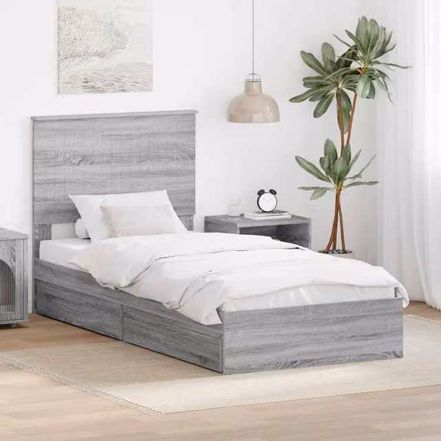 Berkfield Home Grey Sonoma Storage Bed with Drawer, W/D/H: 90 x 200 cm, Engineered Wood – 1