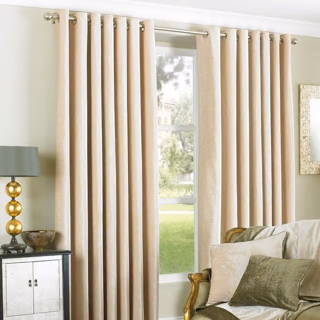 Paoletti Wellesley Eyelet Curtains in Beige, Width: 168 cm, Drop: 183 cm